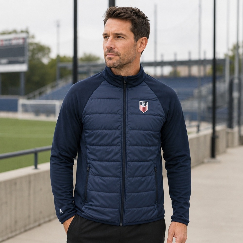 Antigua USMNT U.S. Soccer Altitude Men's M Navy Quilted Full Zip Jacket